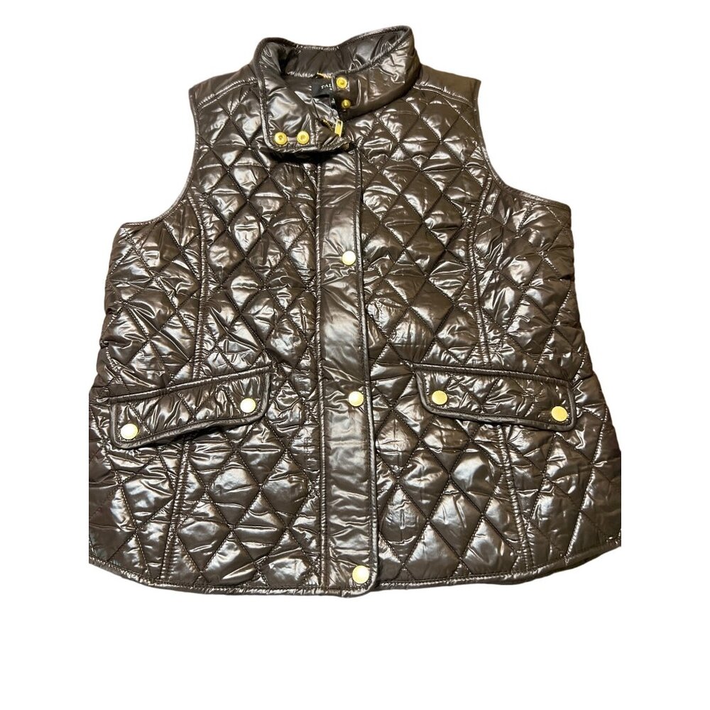 Talbots Petites Quilted Puffer Vest Dark Brown Gold Interior Size Large Petite